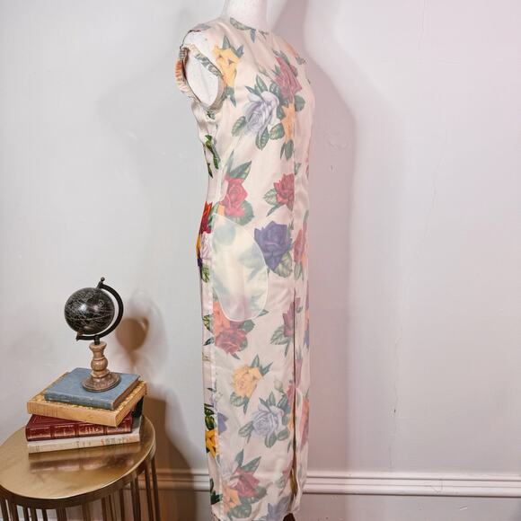 Commission Cold Shoulder Sheath Dress Organza Floral Raw Edge Avant Garde Size 4 - Picture 1 of 14